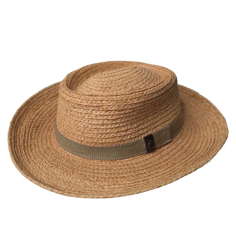 Scala Straw Hat Mens OS Tan Pro Series Golf Boater Hand Made Woven Golf Bag Logo